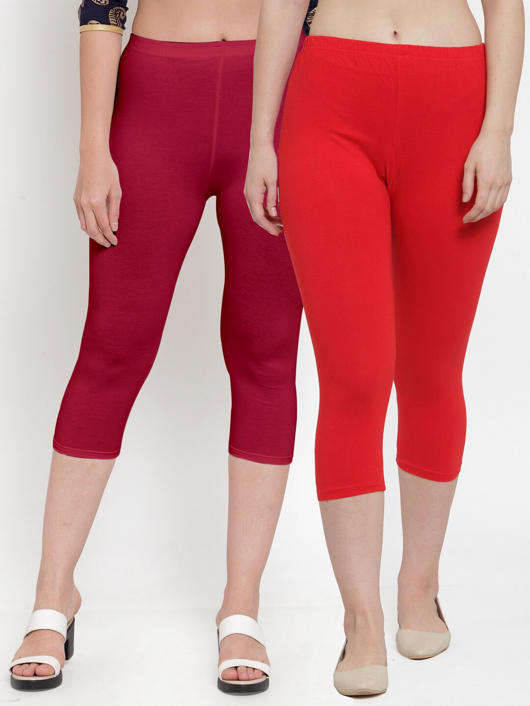 

Jinfo Women Pack Of 2 Pink & Maroon Capris