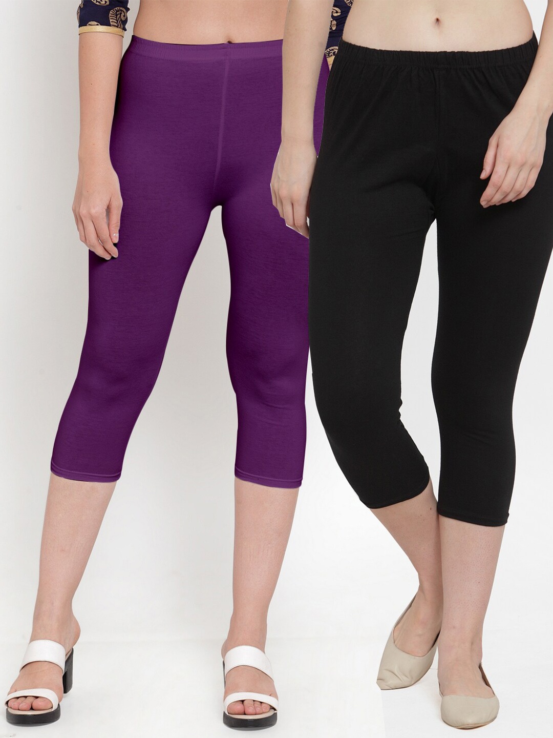 

Jinfo Women Black & Purple Solid Capris Pack Of 2