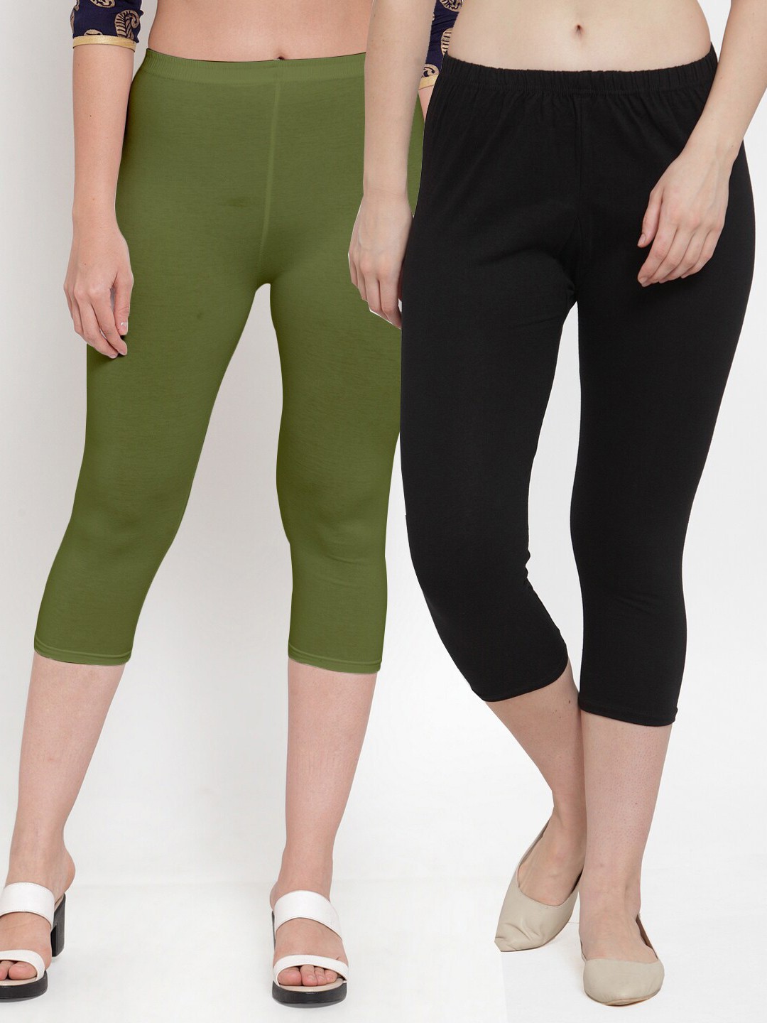 

Jinfo Women Pack Of 2 Black & Green Capris