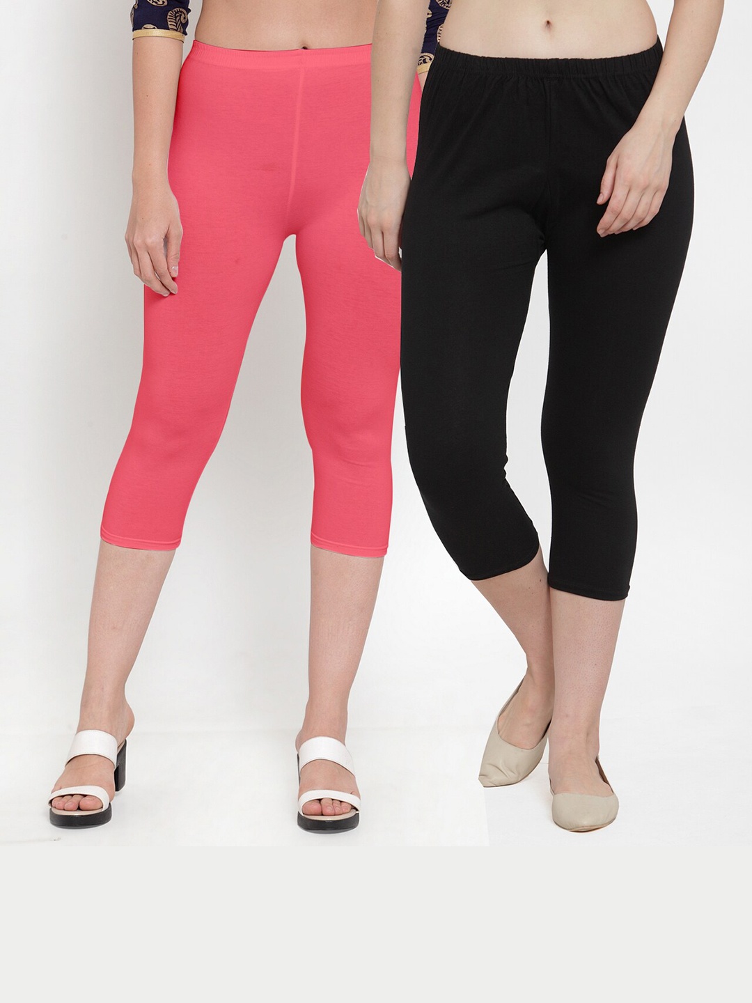 

Jinfo Women Black & Pink Solid Capris Pack Of 2