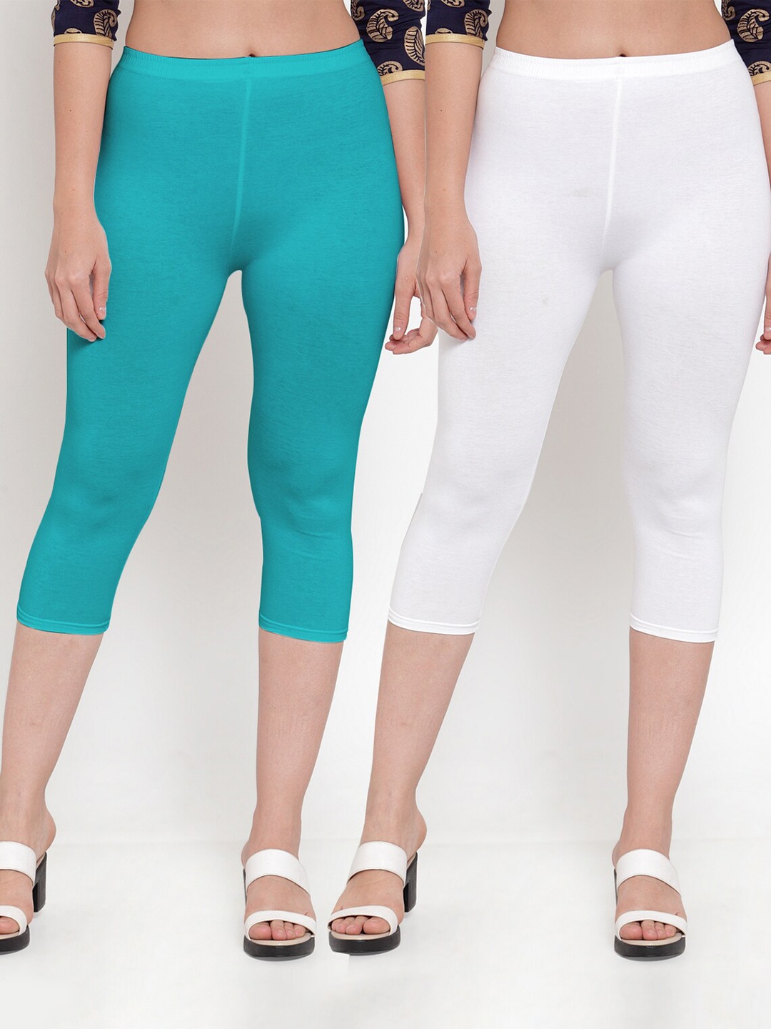 

Jinfo Pack Of 2 Slim Fit Mid-Rise Capris, White