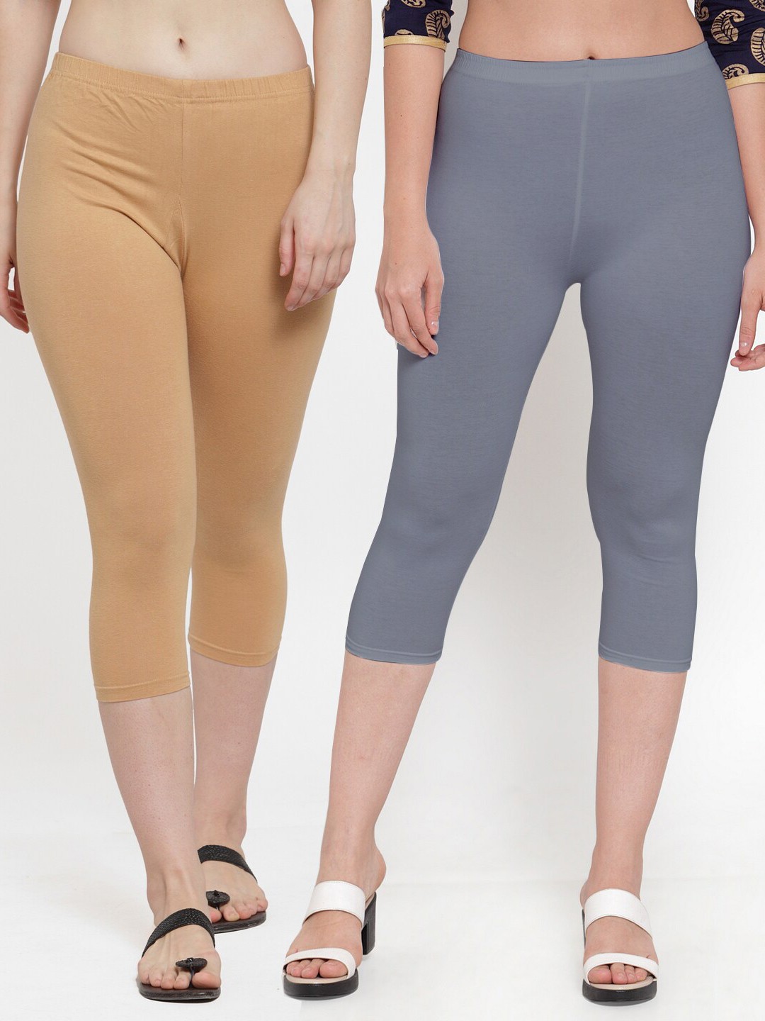 

Jinfo Pack Of 2 Slim Fit Mid-Rise Capris, Grey