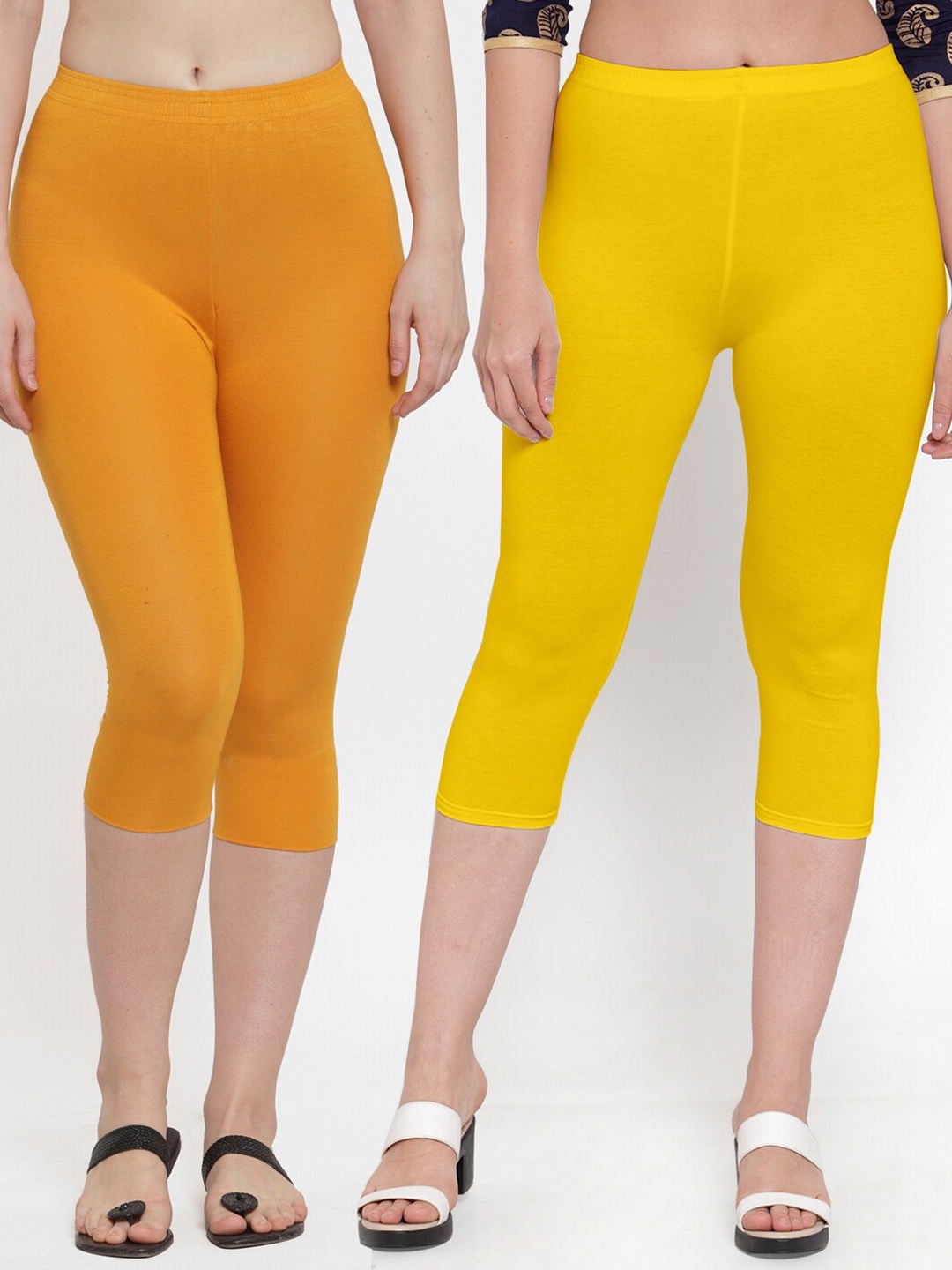 

Jinfo Pack Of 2 Slim Fit Mid-Rise Capris, Yellow