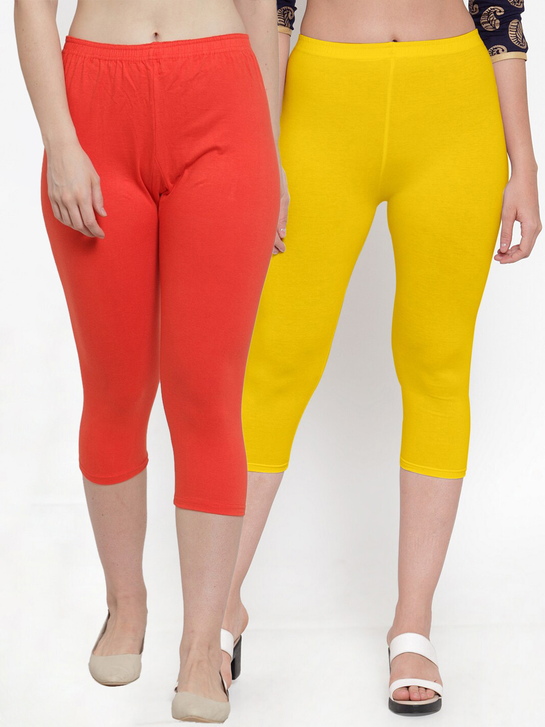 

Jinfo Pack Of 2 Slim Fit Mid-Rise Capris, Yellow
