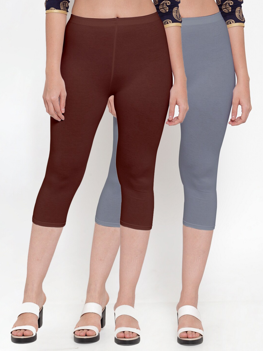 

Jinfo Pack of 2 Slim Fit Mid-Rise Capris, Grey