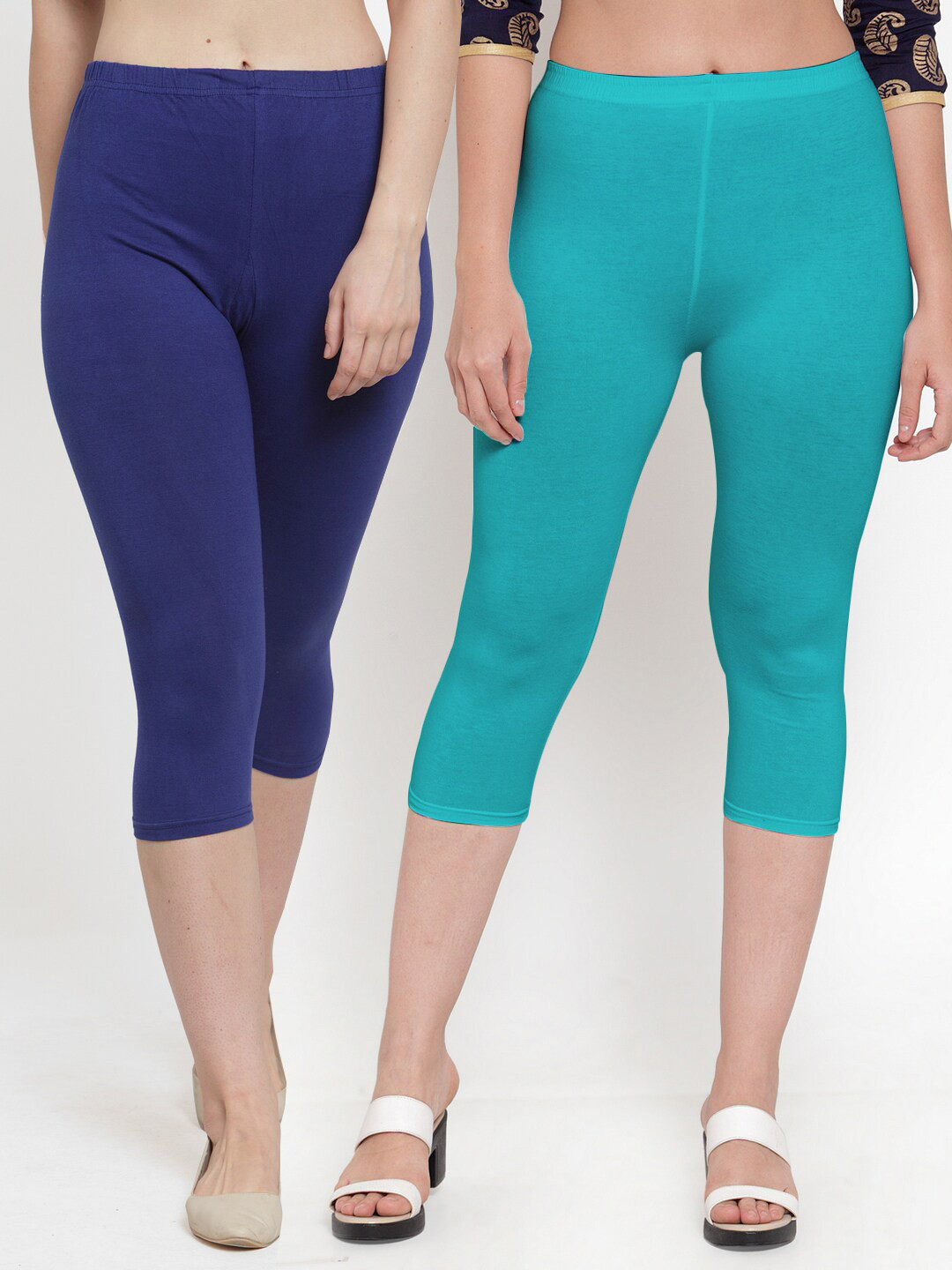 

Jinfo Pack of 2 Slim Fit Mid-Rise Capris, Blue