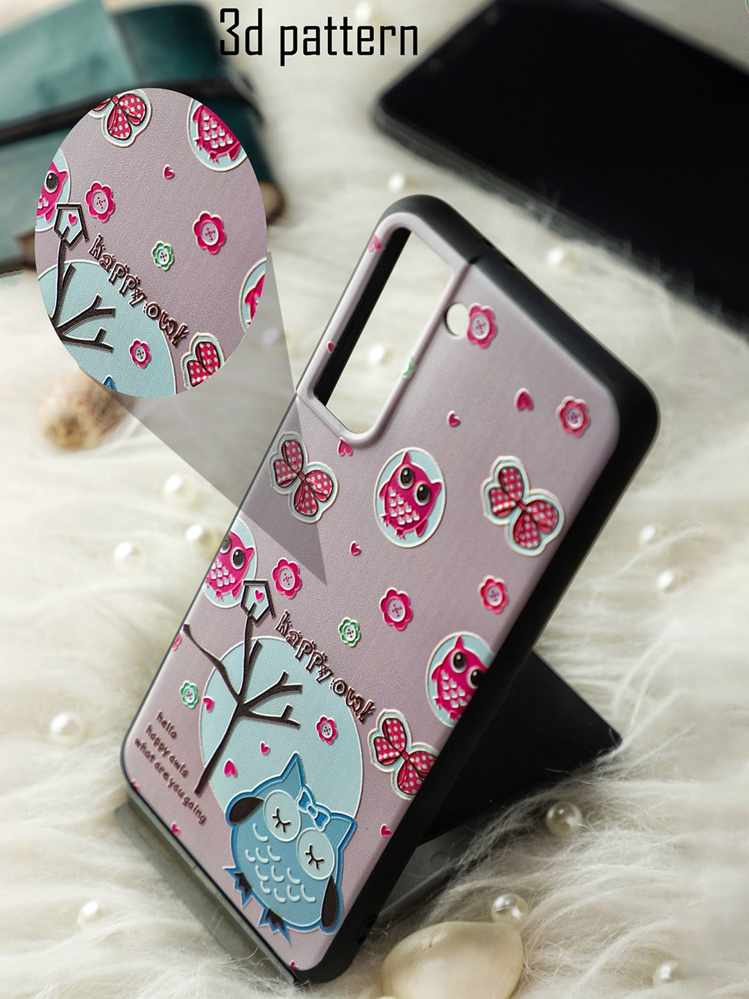 DOOBNOOB Pink & Blue Happy Owl 3D Printed Samsung Galaxy S21 Ultra Back Case