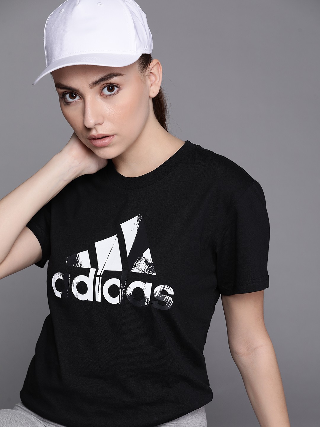 

ADIDAS Women Black AOP Pure Cotton T-shirt