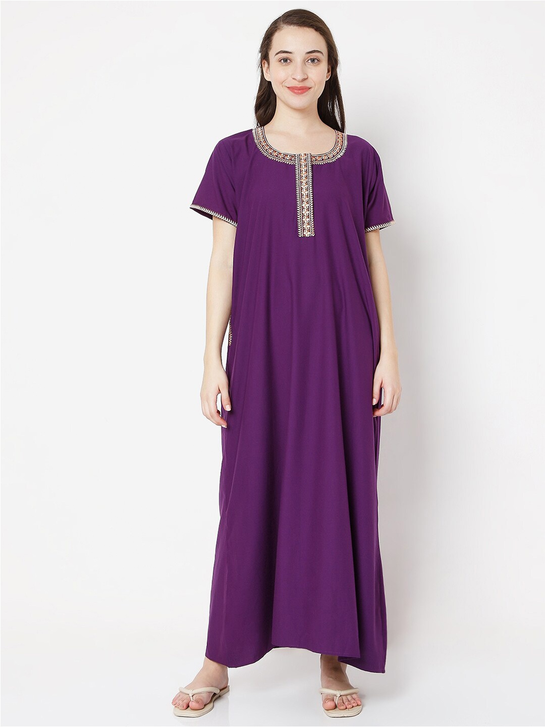 

SALWAR STUDIO Purple Embroidered Maxi Nightdress