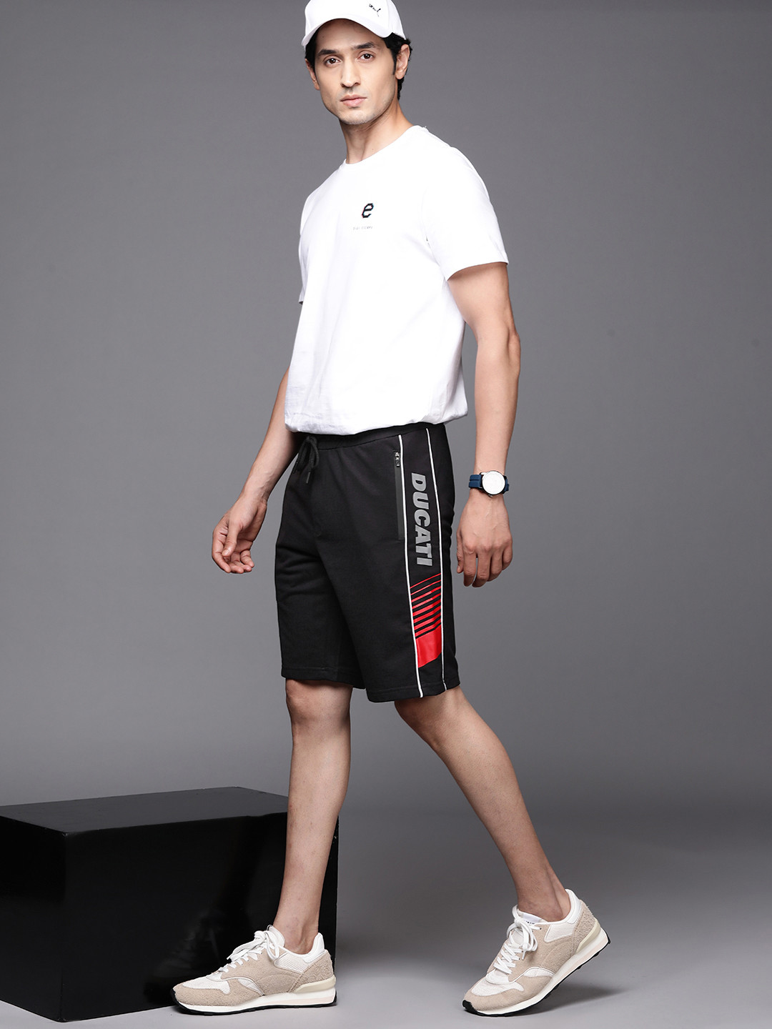 

Ducati Men Black Striped Detail Brand Logo Printed Shorts