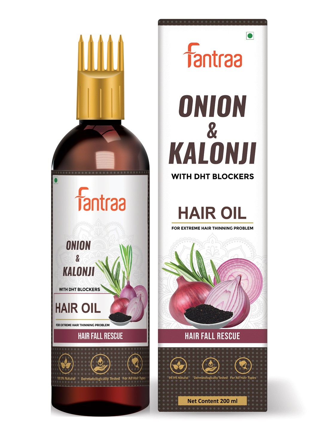 

Fantraa Onion & Kalonji Hair Fall Rescue Hair Oil with DHT Blockers - 200 ml, White