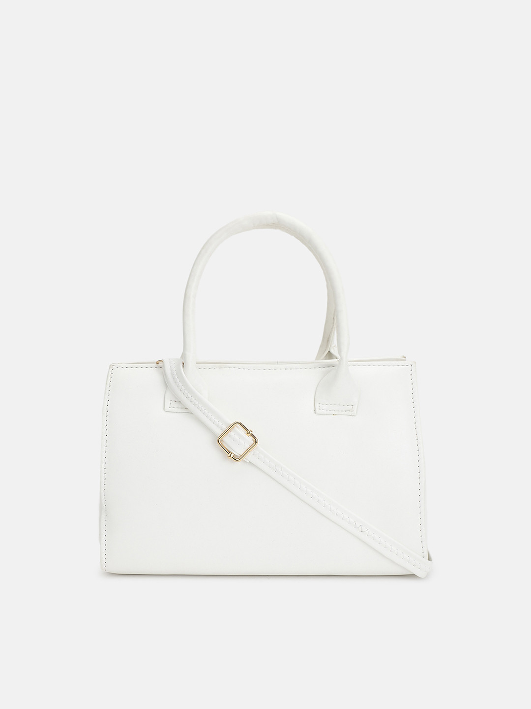

FABBHUE White PU Structured Handheld Bag