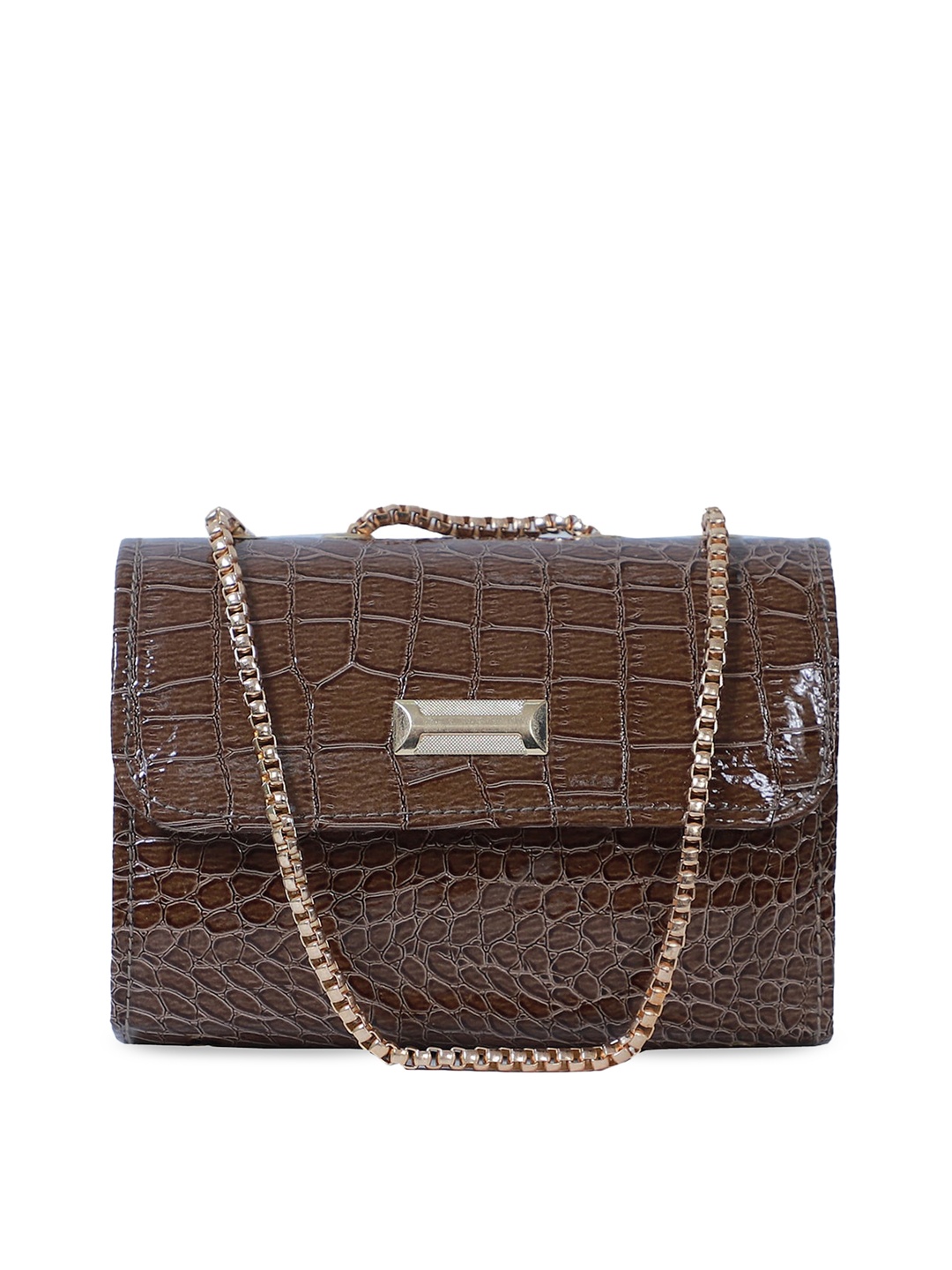 

FABBHUE Brown Textured PU Structured Sling Bag with Quilted