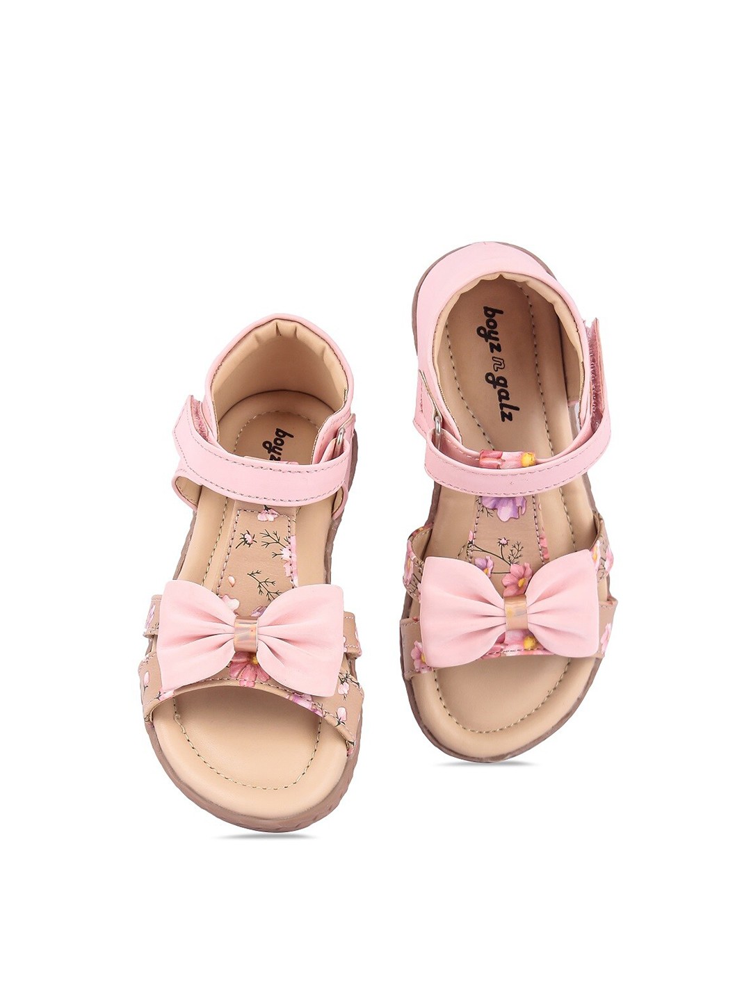 

BOYZ N GALZ Girls Pink Embellished Open Toe Flats with Bows