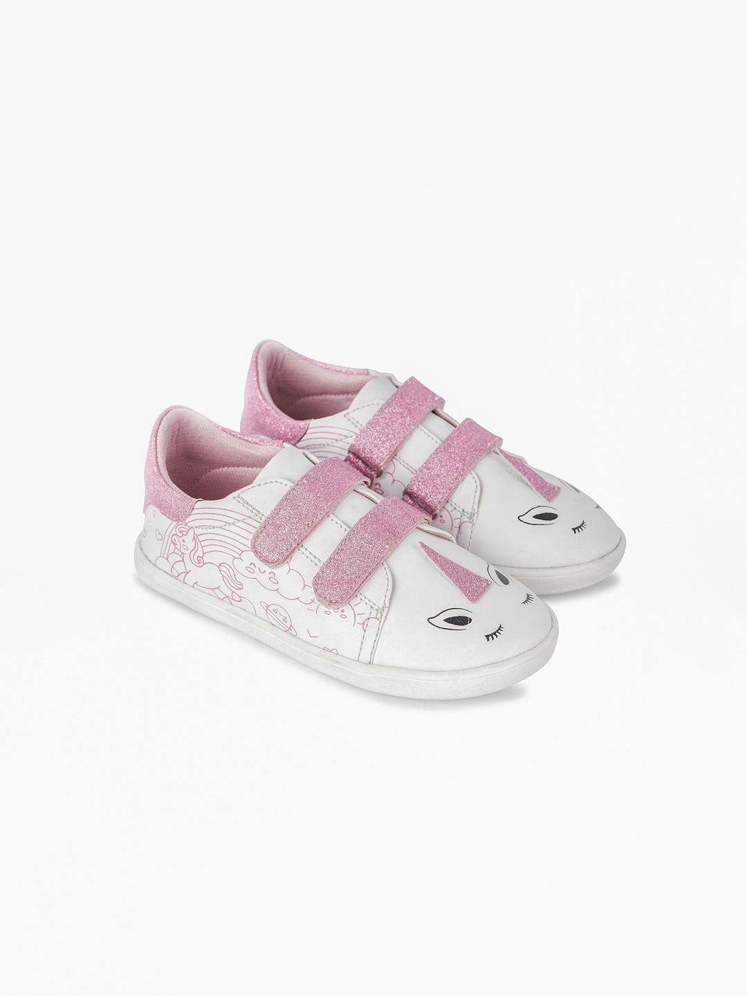 

BOYZ N GALZ Girls White & Pink Printed PU Slip-On Sneakers