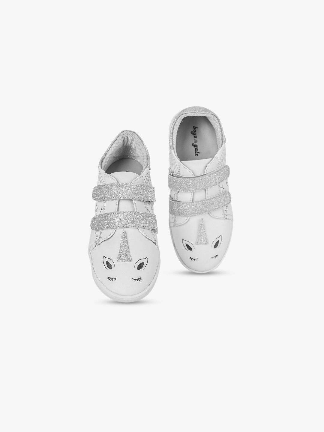 

BOYZ N GALZ Girls White & Silver-Toned Printed PU Slip-On Sneakers