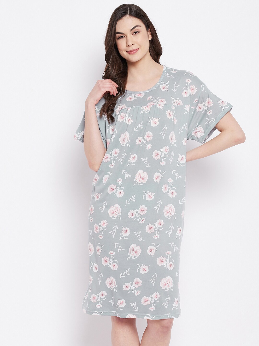 

Camey Women Grey & Pink Printed Nightdress