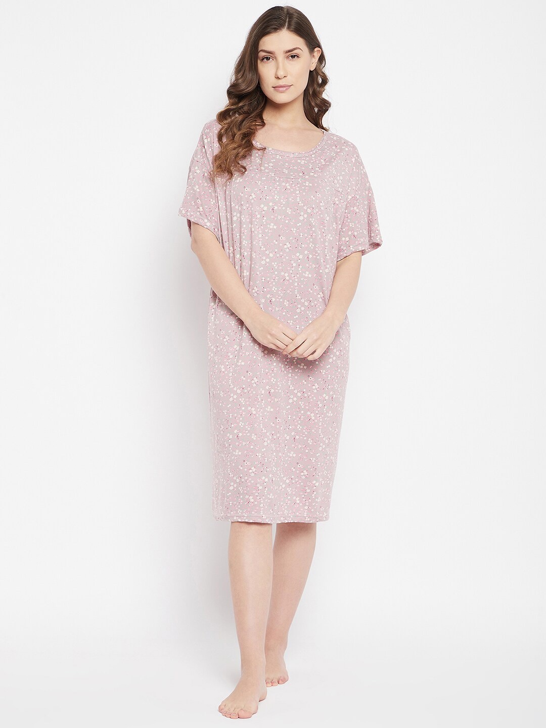 

Camey Light Brown & White Printed Nightdress