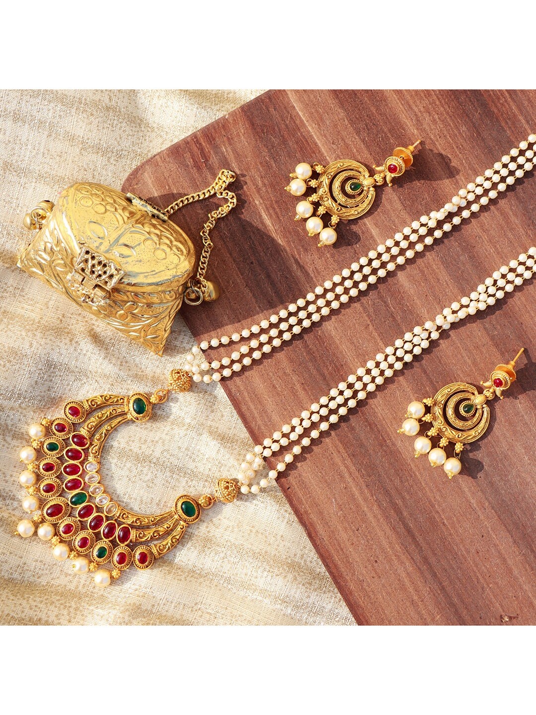 

I Jewels 18k Gold-Plated & Pearl Temple Jewellery Set