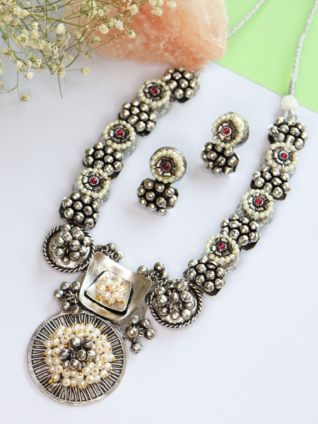 

I Jewels Women Silver-Plated Oxidized Jewellery Set