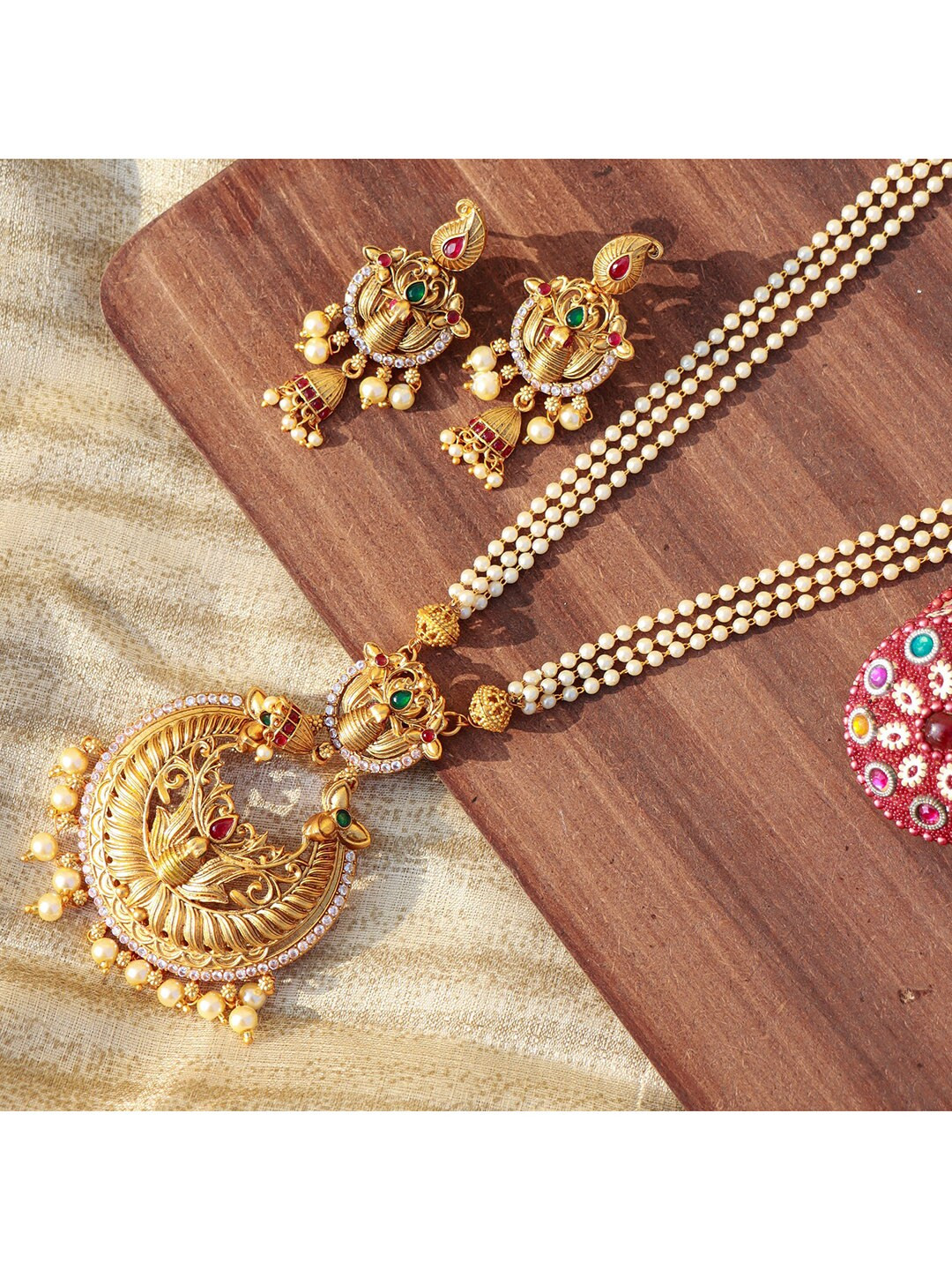 

I Jewels 18k Gold-Plated & Pearl Temple Jewellery Set