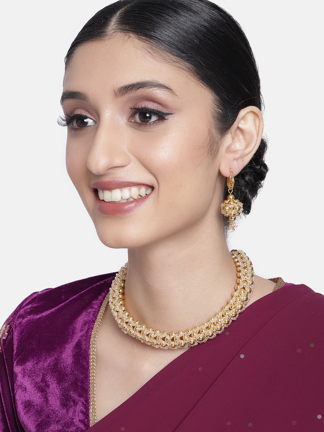 

I Jewels Women 18k Gold-Plated Moti Beads Thushi Choker Jewelry Set