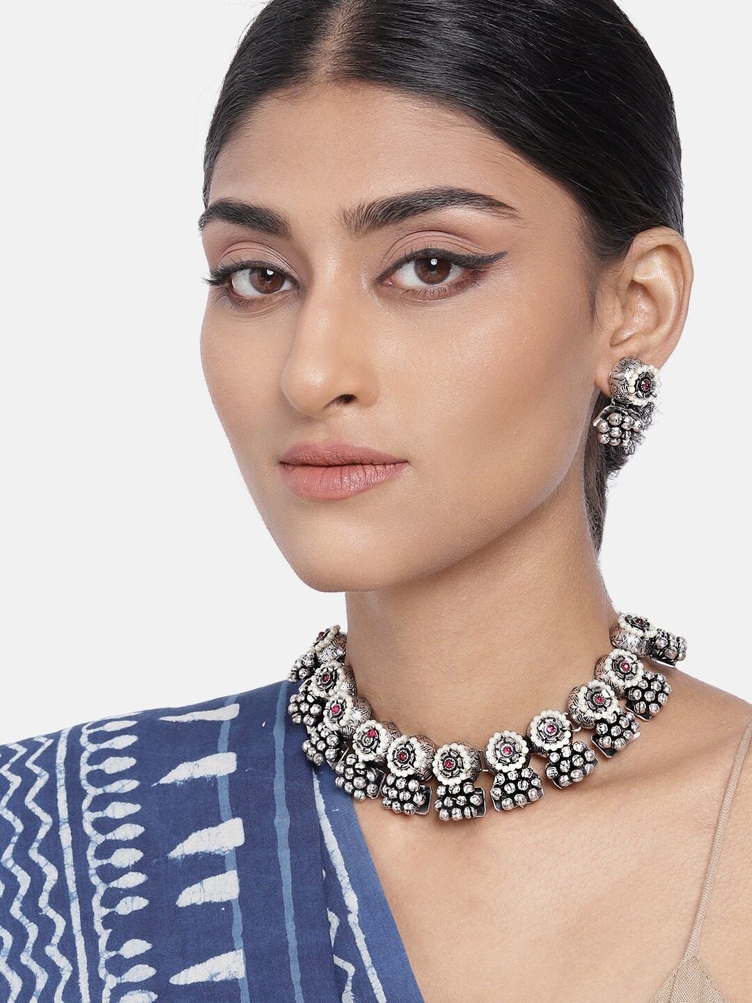 

I Jewels Women Silver-Plated Oxidized Jewellery Set