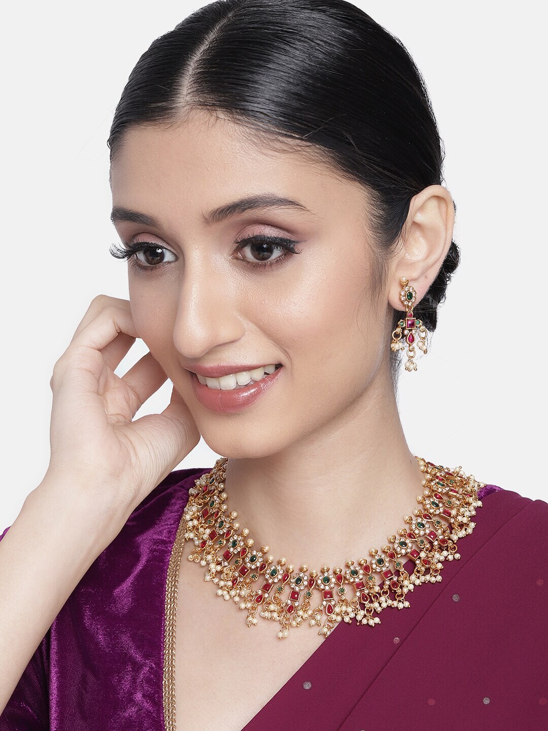 

I Jewels Gold-Plated Pink Beaded Jewellery Set