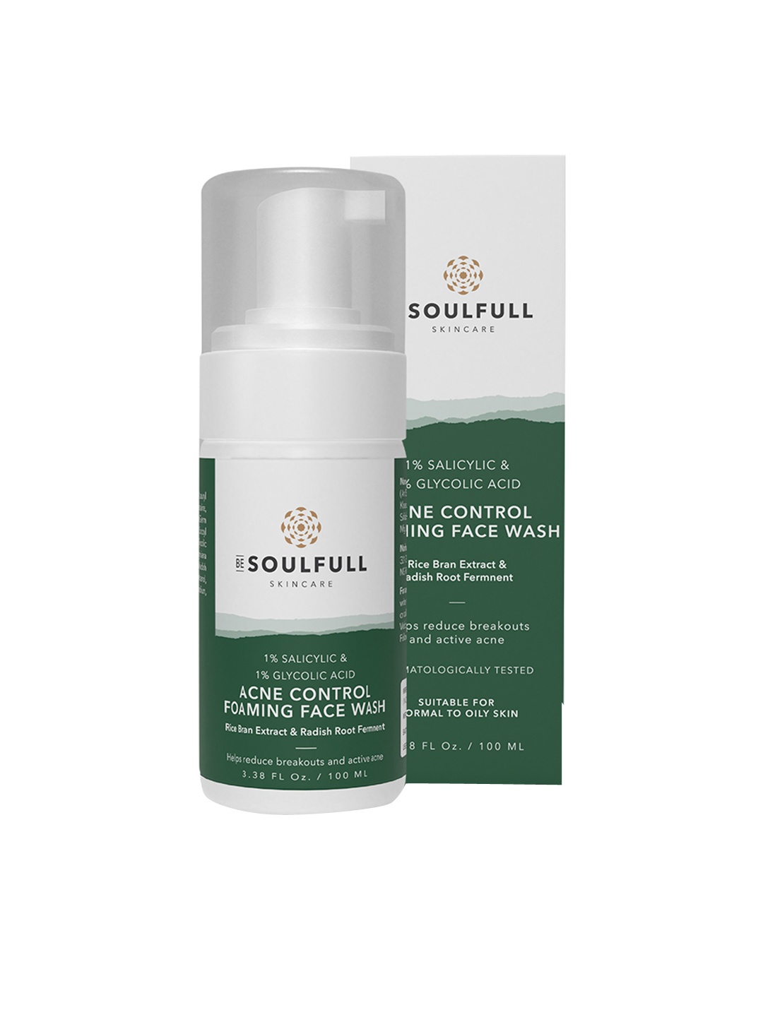 

BE SOULFULL Acne Control Foaming Face Wash with 1% Salicylic Acid & 1% Glycolic Acid - 100 ml, Green