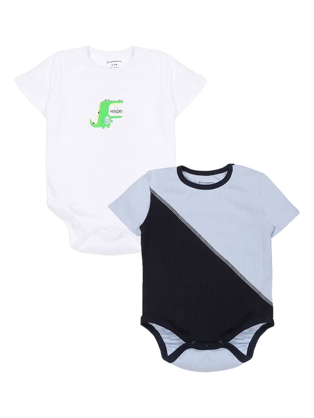 

My Milestones Infant Boys Pack Of 2 Solid Cotton Bodysuit, White