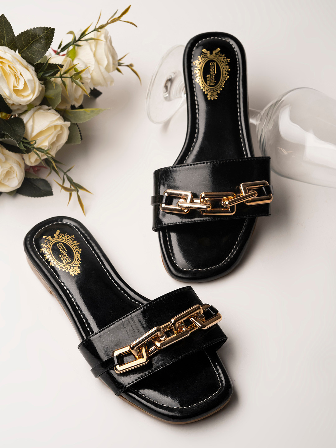 

Shoetopia Girls Black & Golden Open Toe Flats