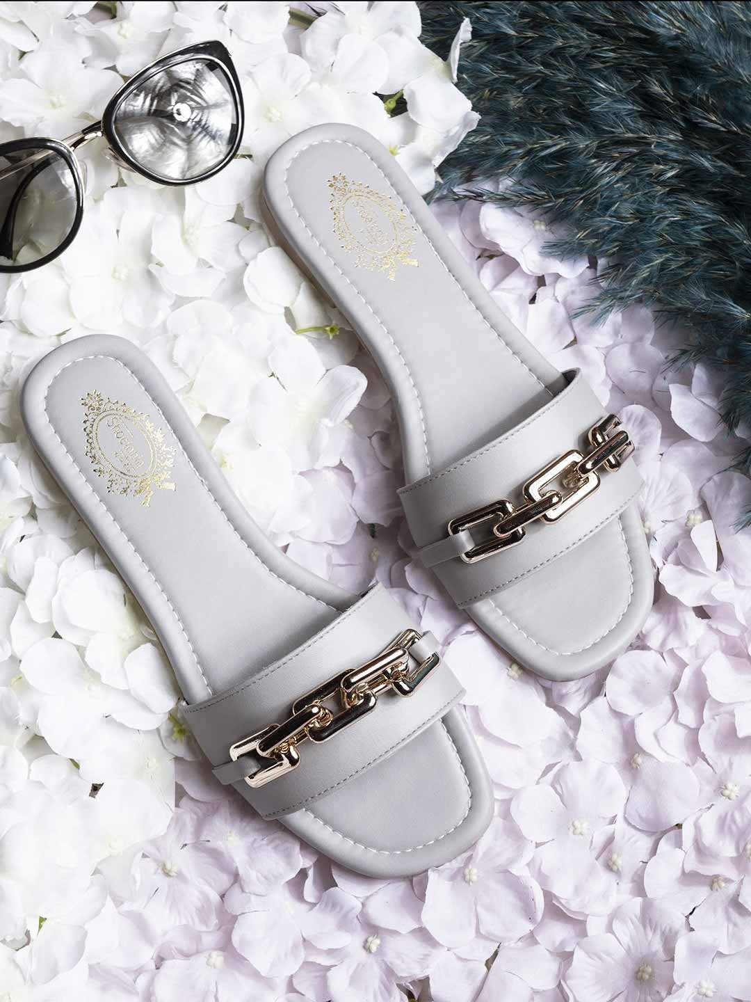 

Shoetopia Girls Grey & Golden Open Toe Flats