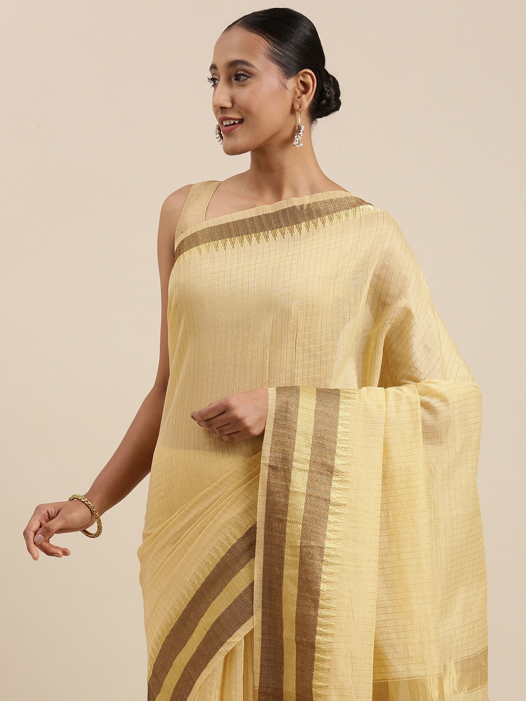 

Shaily Beige Woven Checked Saree