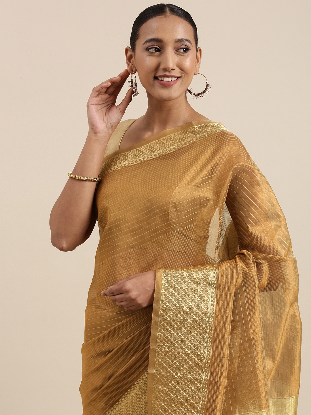 

Shaily Brown Woven Striped Saree