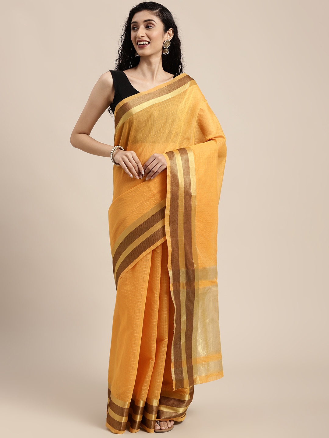 

Mitera Mustard Yellow Woven Design Silk Cotton Saree
