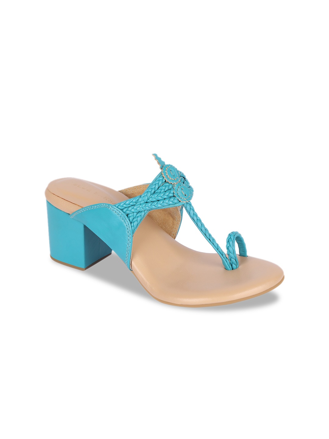 

BLUE BAKSA Women Turquoise Blue Embellished Leather Block Sandals