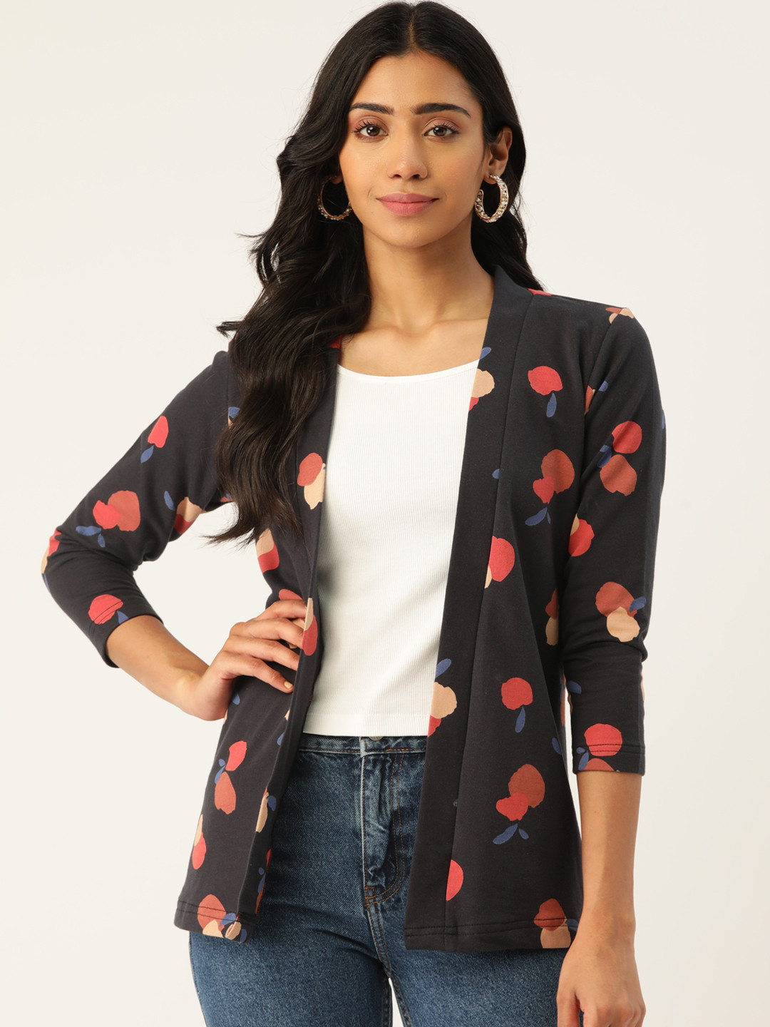 

WISSTLER Women Navy Blue Printed Shrug