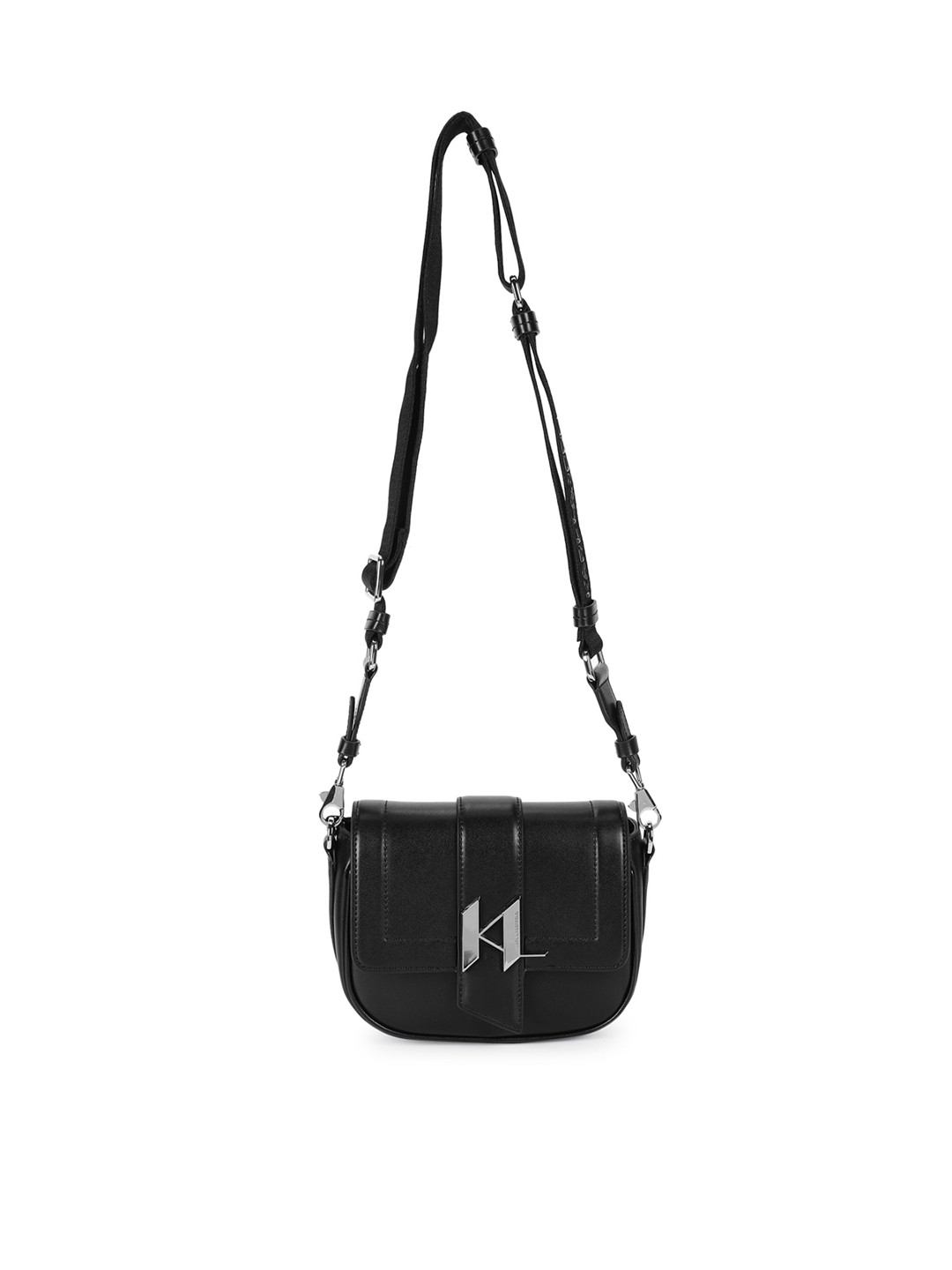 

Karl Lagerfeld Black Leather Structured Sling Bag