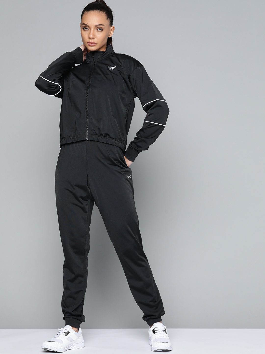 

Reebok Women Black Brand Logo Detail Training Tracksuits