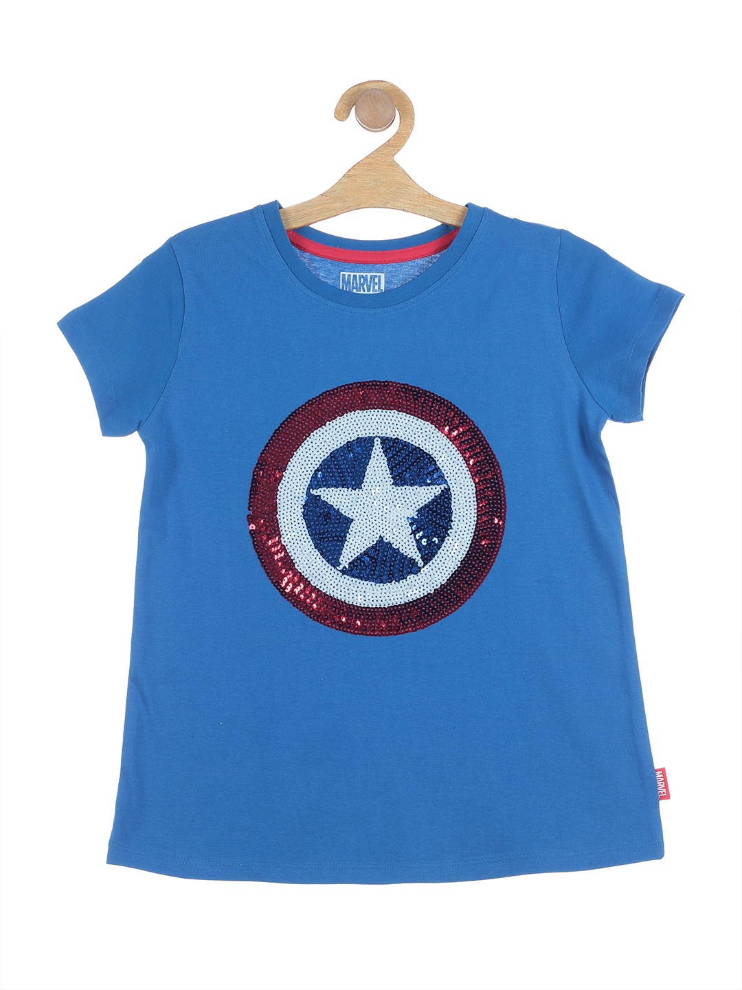 

Lil Lollipop Kids Blue Captain America Printed Cotton T-shirt