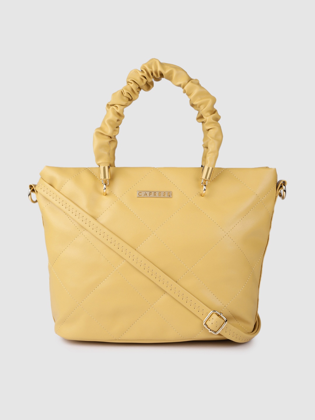 

Caprese Yellow Solid Structured Handheld Bag with Quilted Detail