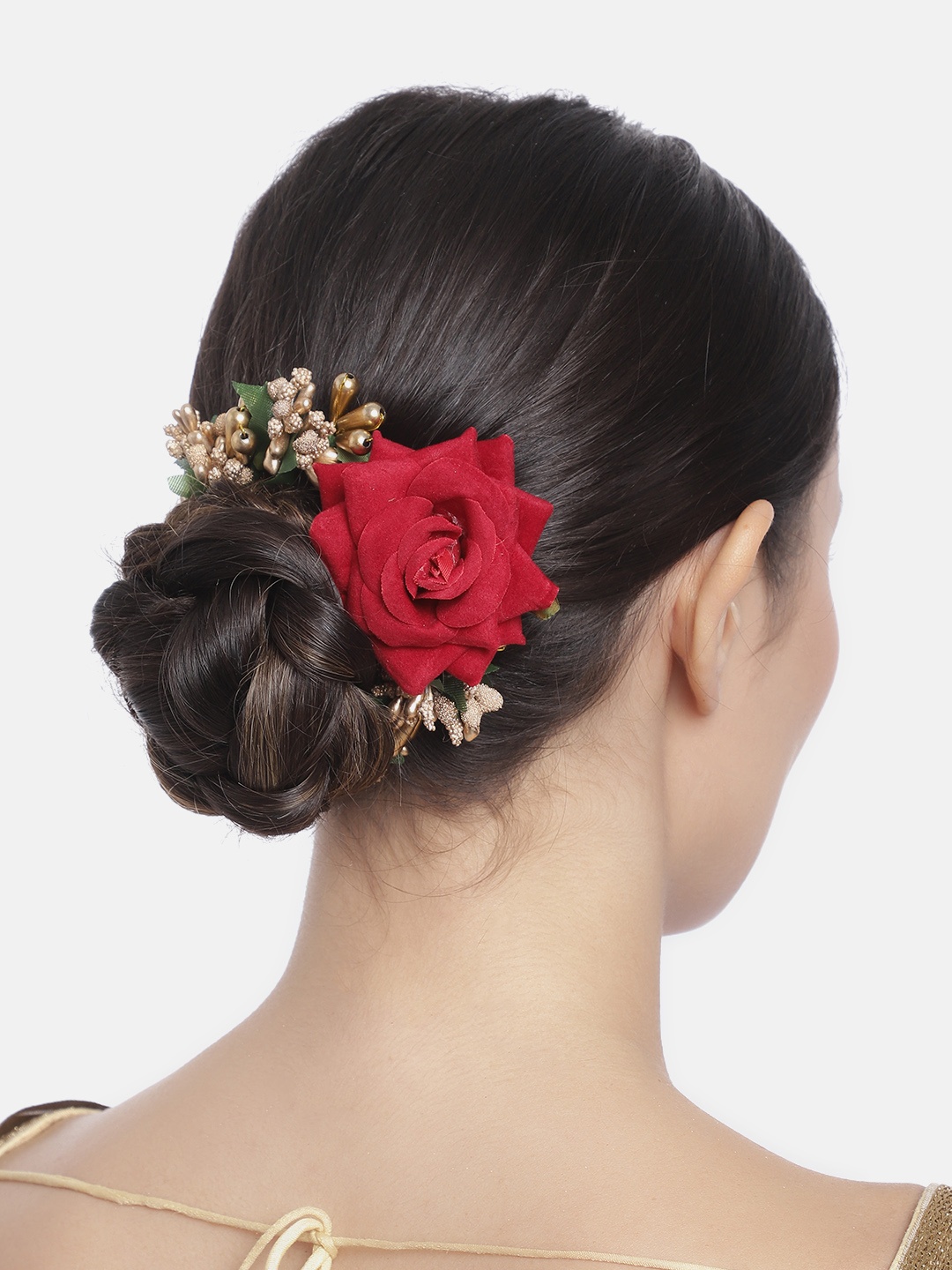 

Peora Women Maroon & Gold-Toned Floral Embellished Hair Accessory