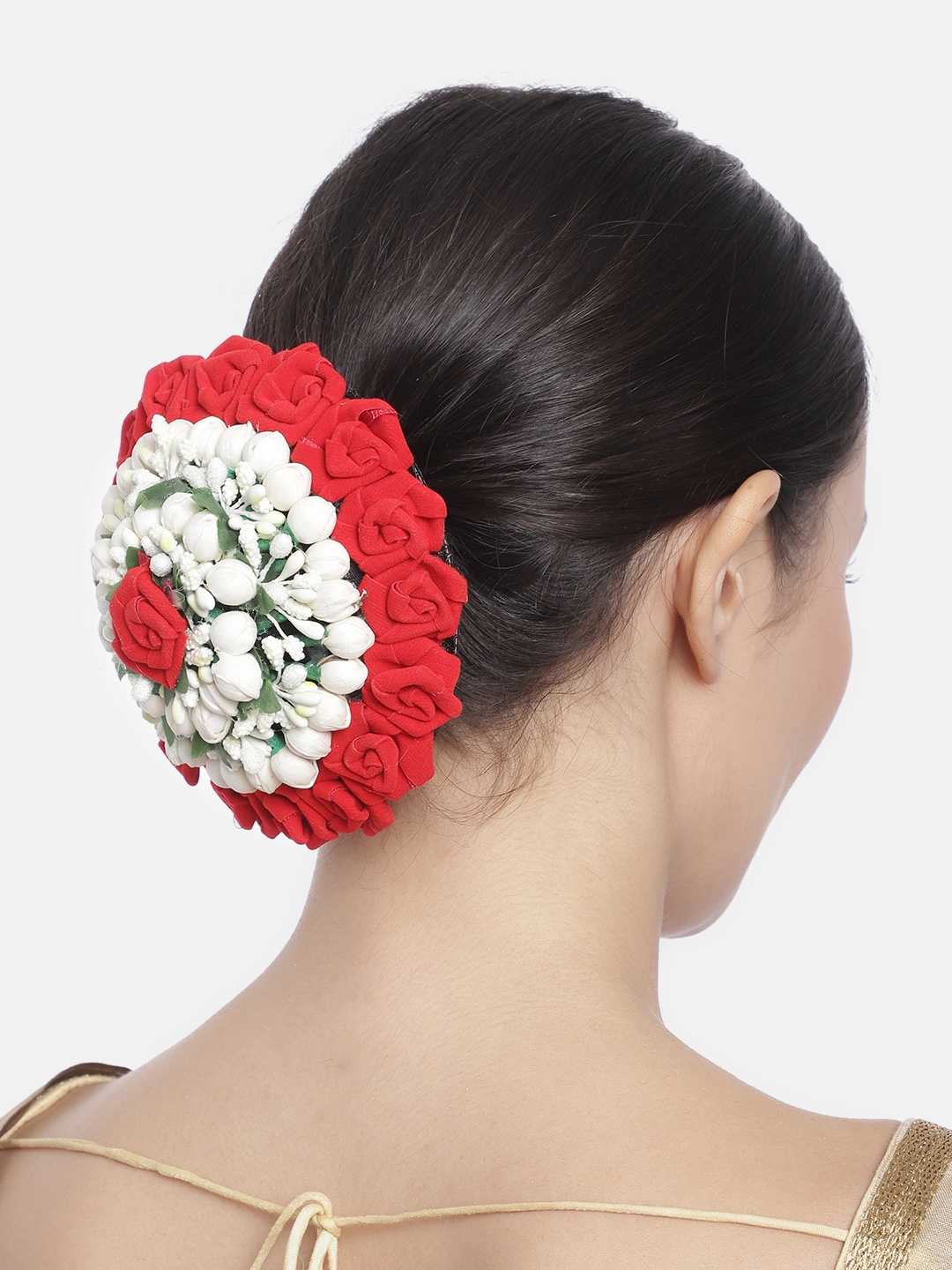 

Peora Women Red & White Floral Embellished Hair Bun