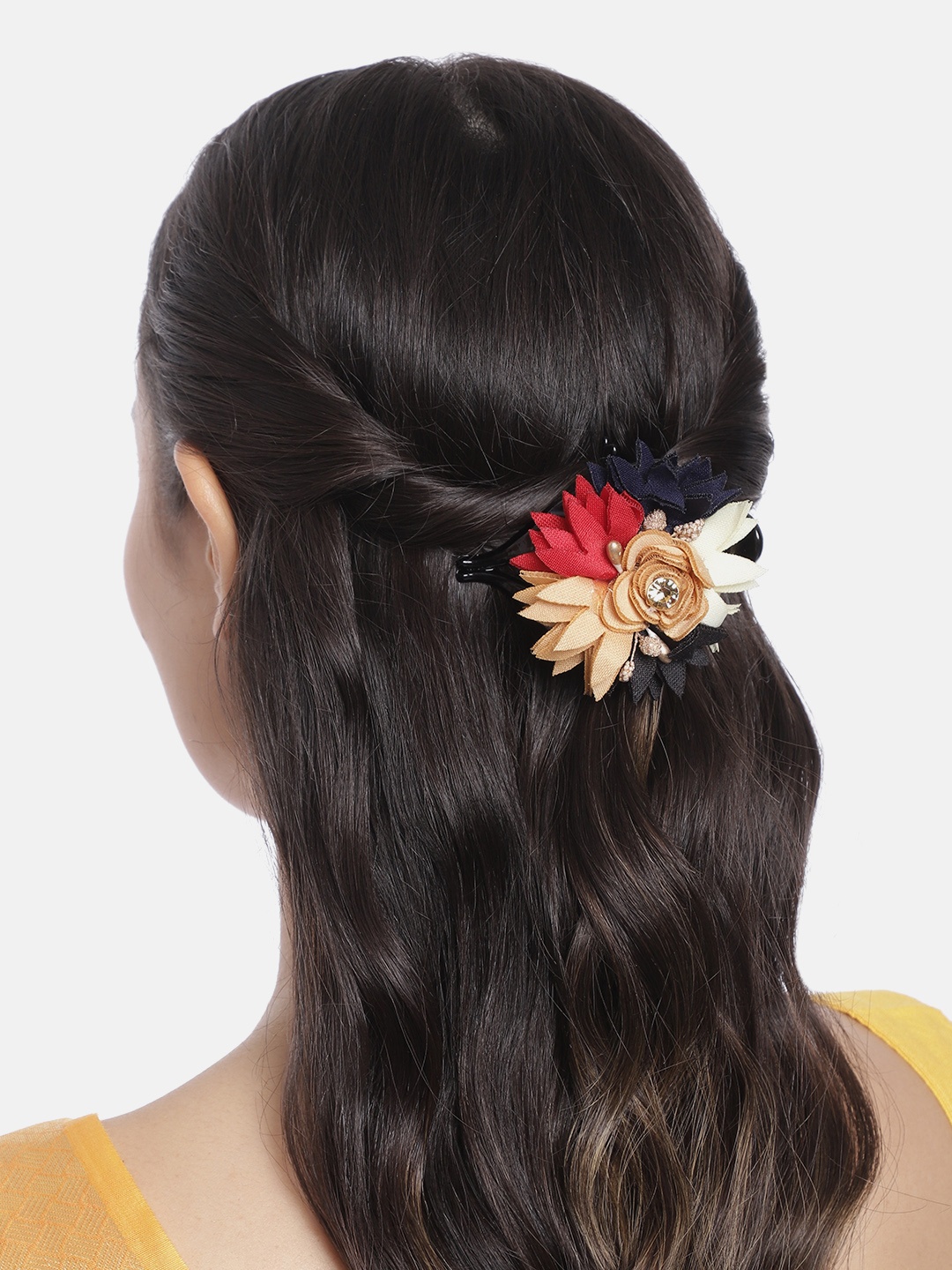 

Peora Women Beige & Red Embellished Claw Clip