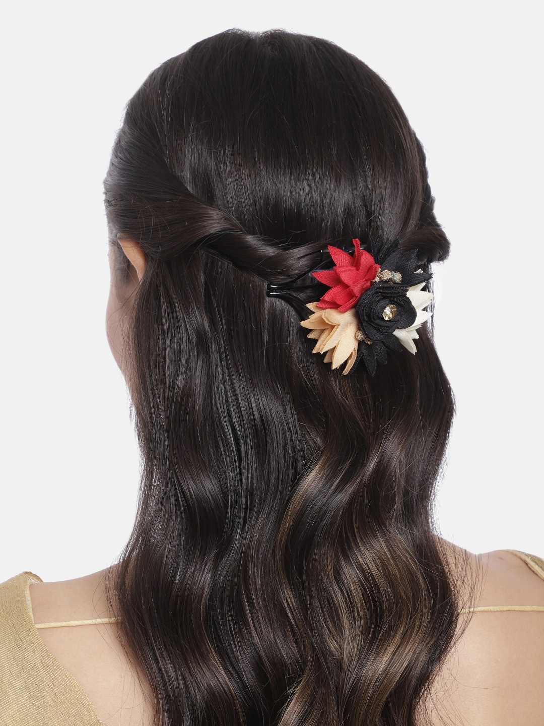 

Peora Women Black & Red Embellished Claw Clip