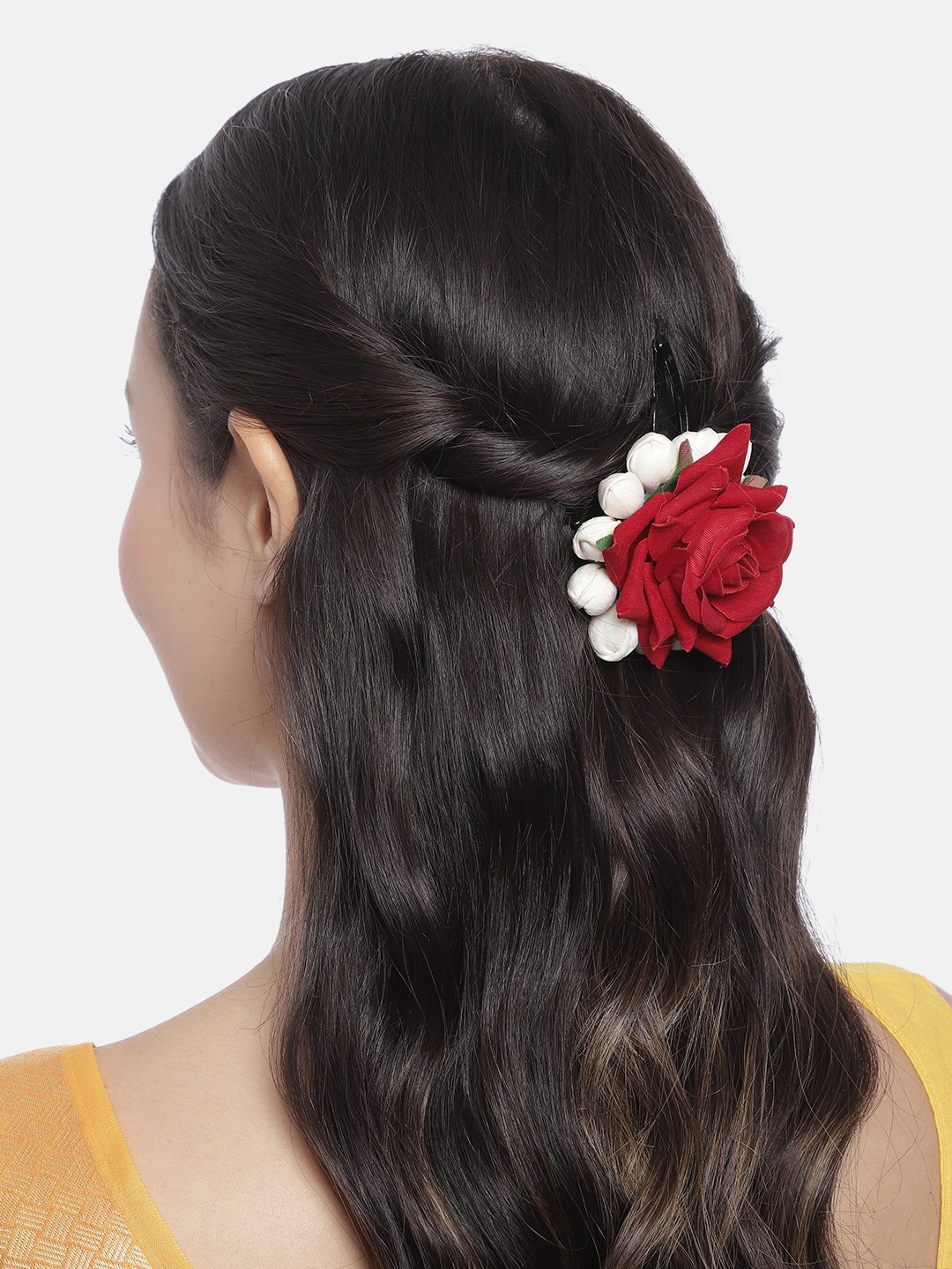 

Peora Women Maroon & White Floral Embellished Tic Tac Hair Clip