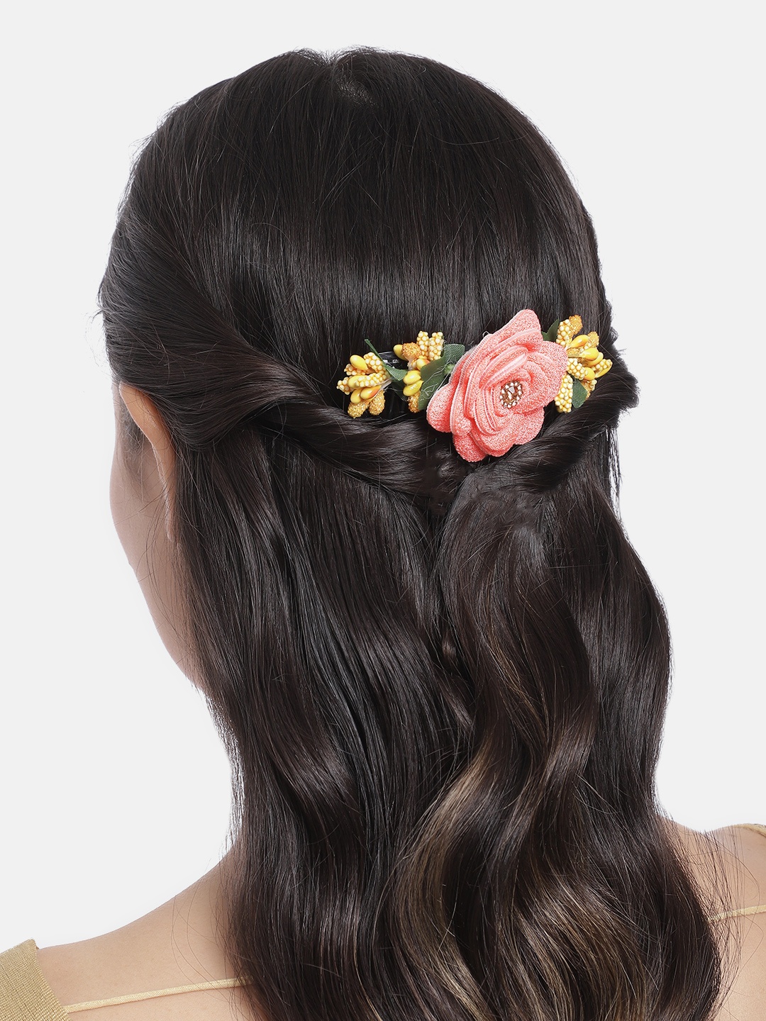 

Peora Women Peach-Coloured & Black Embellished Comb Pin