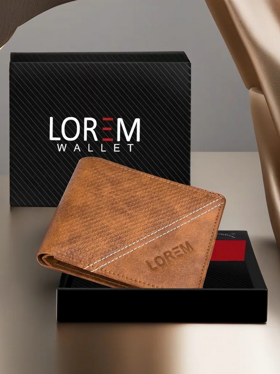 

LOREM Men Orange Textured PU Two Fold Wallet