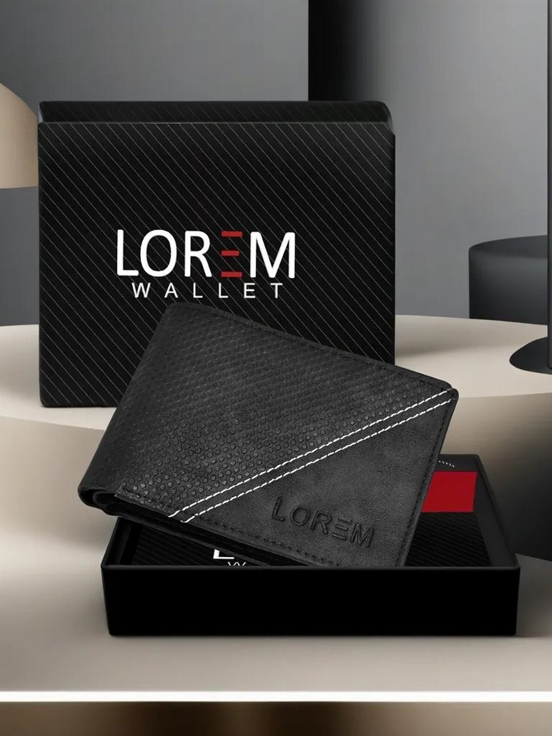 

LOREM Men Black Textured Two Fold Wallet