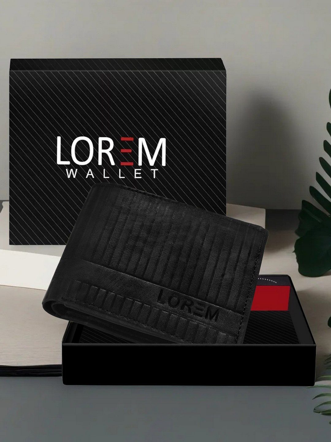 

LOREM Men Black Textured PU Two Fold Wallet